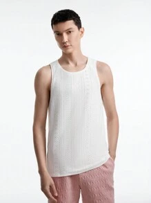 GENTILAND Men's Knitted Round Neck Sleeveless Sweater Tank Top - White - View 5