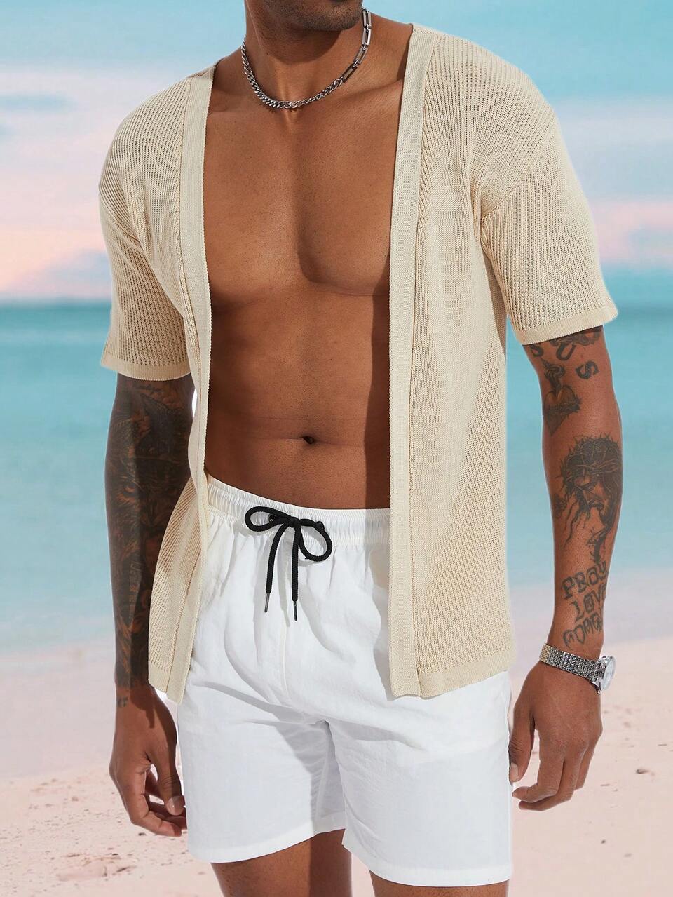 Men's Open Front Short Sleeve Cardigan