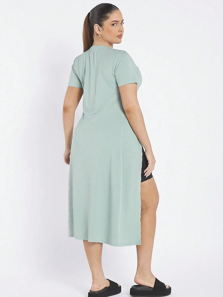 Plus Size Longline Split Hem Short Sleeve T-Shirt