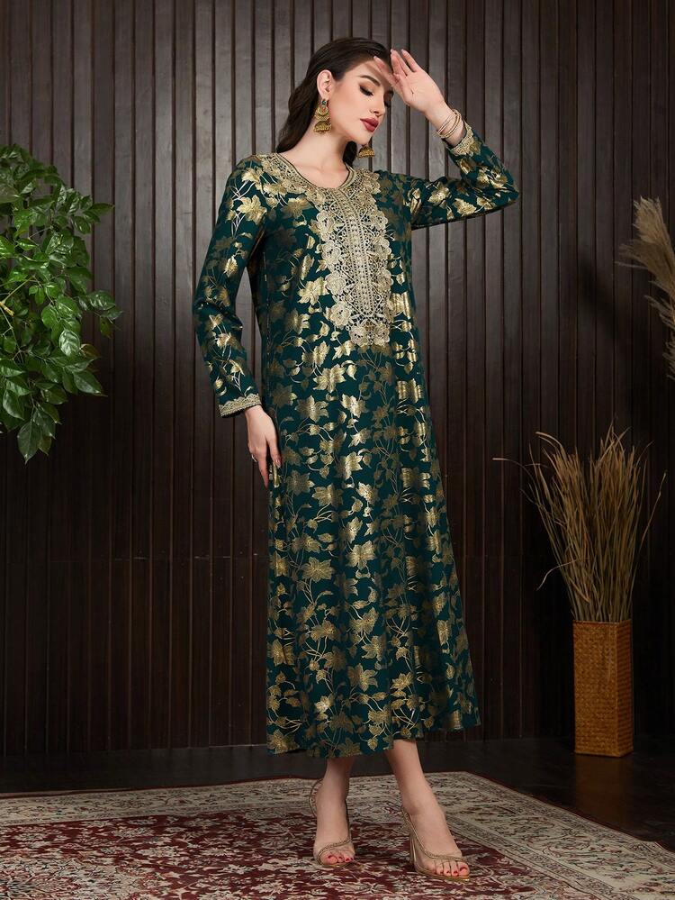 Embroidery Floral Patchwork Long Sleeve Dress