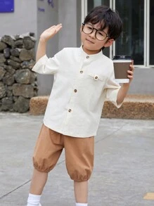 SHEIN 男童純色襯衫長褲兩件套 - 彩色 - 查看 3