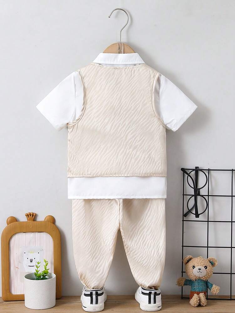 3pcs/Set Baby Boy Casual & Elegant Vintage Jacquard Shirt, Suitable For Outdoor, Festival, Leisure, Daily Wear