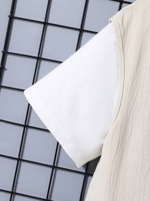 Teen Boy Solid Color Vest, Shorts And T-Shirt Suit With Texture Pattern - Khaki - View 3