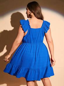 SHEIN LUNE Plus Size Solid Color Square Neckline Ruffled Hem Dress - Royal Blue - View 2