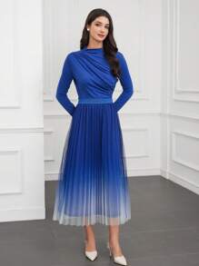 Modelyn Women Two-piece Outfits Asimetris Ruched Plain Casual Anggun - Biru - View 5