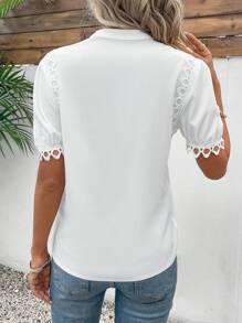 SHEIN LUNE Của phụ nữ Ống tay áo Áo sơ mi Với Khía Vòng cổ - trắng - Xem 2