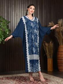 Al Najma Embroidery Applique V-Neck Batwing Sleeve Kaftan