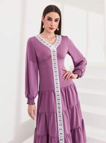 Mulvari Vestido De Las Mujeres Con Encaje En El Dobladillo Y Volantes