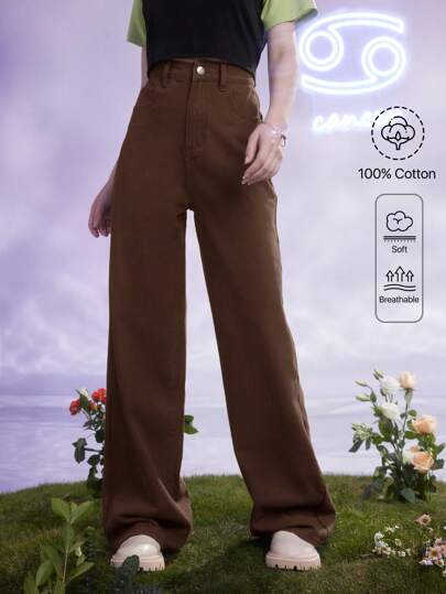 Fairycore Einfarbig Jeans mit geradem Beinschnitt