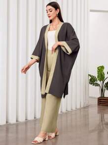 Seusyu Women's Color-Contrast Edging Batwing-Sleeved Jacket And Solid Wide-Leg Pants Two-Piece Set 2 Piece Set - Multicolor - View 3