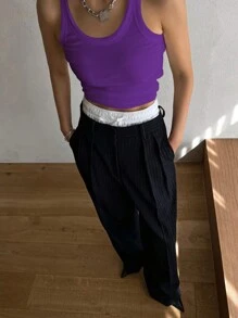 DAZY Camiseta De Tirantes De Cuello Redondo De Color Sólido Para Mujer