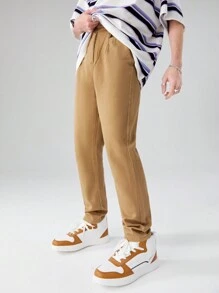 Blugi conici simpli de culoare kaki pentru adolescenți