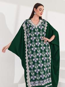 Al Najma 女士印花拼接蕾絲邊蝙蝠袖連衣裙 - 彩色 - 查看 7