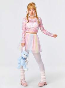 ROMWE Của phụ nữ Dễ thương Và Kawaii Kỳ lân , Dâu tây , Bình sữa In Lưới Áo - Nhiều màu - Xem 1