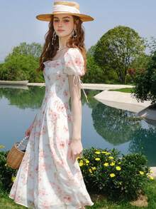 Vestido Con Mangas Abullonadas Y Estampado Floral - Multicolor - Ver 7