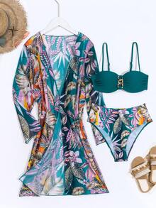 Swim Vcay Bikini in hình lá dành cho nữ có chi tiết hình tròn và phần trên và phần dưới tách biệt được thiết kế với dây đeo mảnh - Nhiều màu - Xem 8
