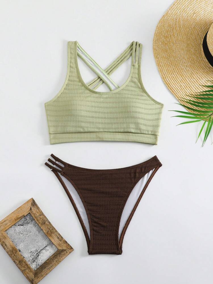 Women's Hollow Out Two-Piece Bikini Set With Color Block Design Vacation Outfits Woman Summer Beach