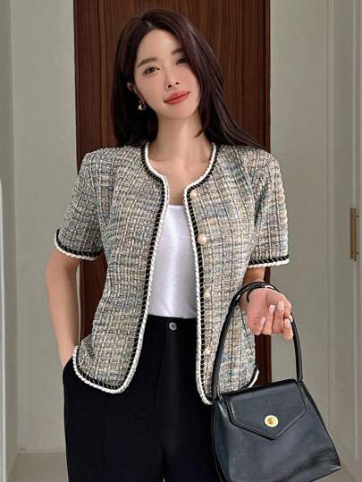 Dazy Designer 短袖格子花呢夹克