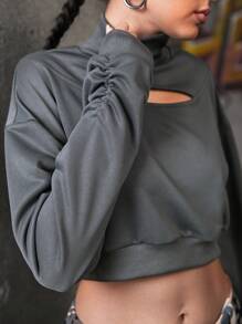 Streetz SHEIN Sport Women's Stand Collar Hollow Out Long Sleeve Sweatshirt - Grey - View 4