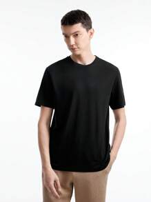 Manfinity VCAY Màu thuần Nam Ngắn tay Dệt kim Áo thun Với Vòng cổ - Nhiều màu - Xem 4