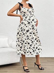 SHEIN Maternity Casual Printed Mid-Length Dress With Straps
