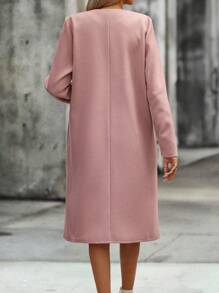 SHEIN Clasi 素色前紐扣花呢外套 - 粉色 - 查看 2