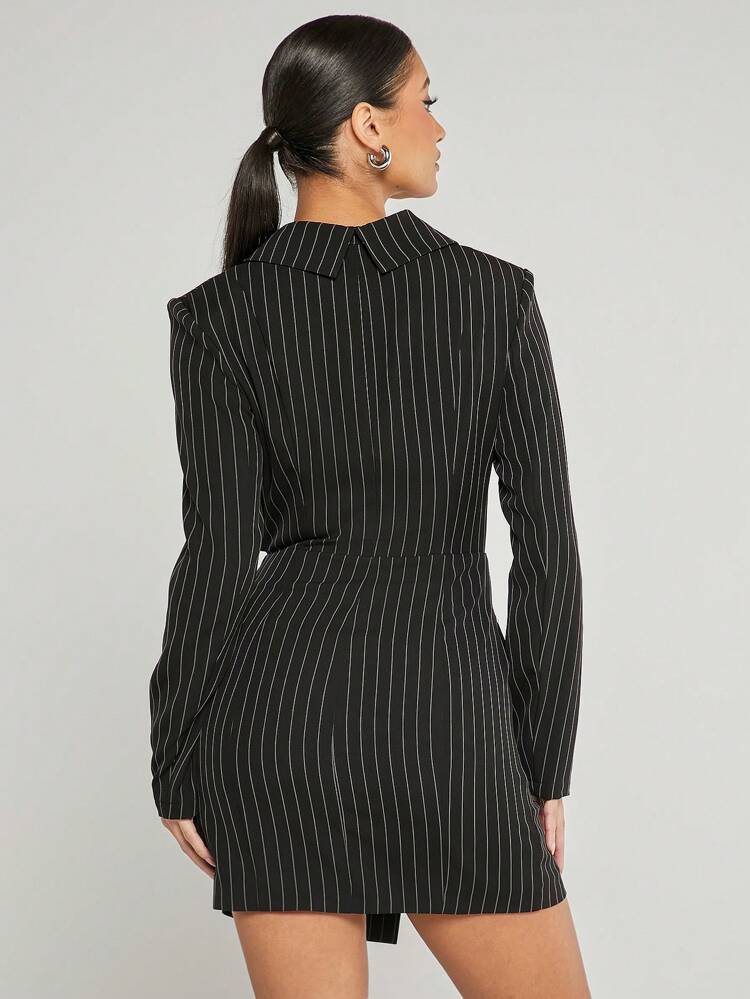 Pinstripe Cut Out Split Hem Dress