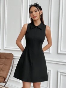 SHEIN Unity Màu thuần Váy không tay Với Mặt trước Dây kéo - màu đen - Xem 5