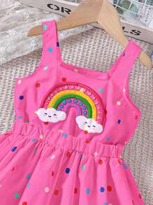Genkimix Kids 青少女可愛的波點和彩虹印花休閒連衣裙 - 玫紅色 - 查看 4