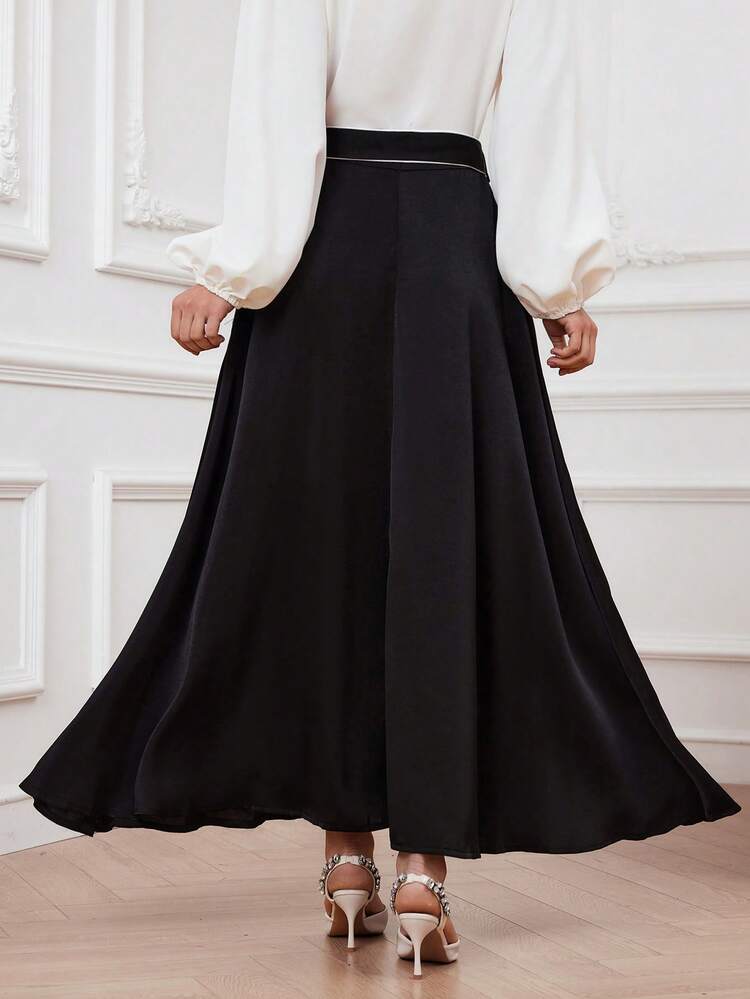 Color-Block Rolled Hem A-Line Skirt Fall Cloth For Women