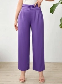 Modelyn Của phụ nữ Xếp li Eo đàn hồi Rộng chân Quần - Màu tím - Xem 1