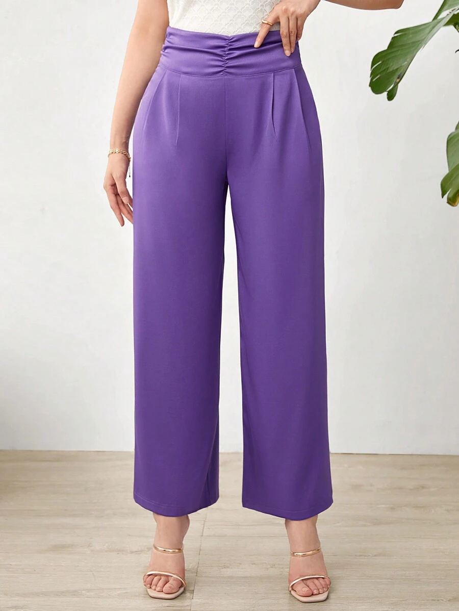 Modelyn Của phụ nữ Xếp li Eo đàn hồi Rộng chân Quần - Màu tím - Xem 1