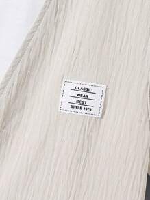 Teen Boy Solid Color Vest, Shorts And T-Shirt Suit With Texture Pattern - Khaki - View 4