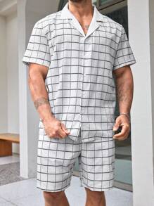 Manfinity Homme Men's Plus Size Plaid Short Sleeve Shirt Suit - Multicolor - View 1