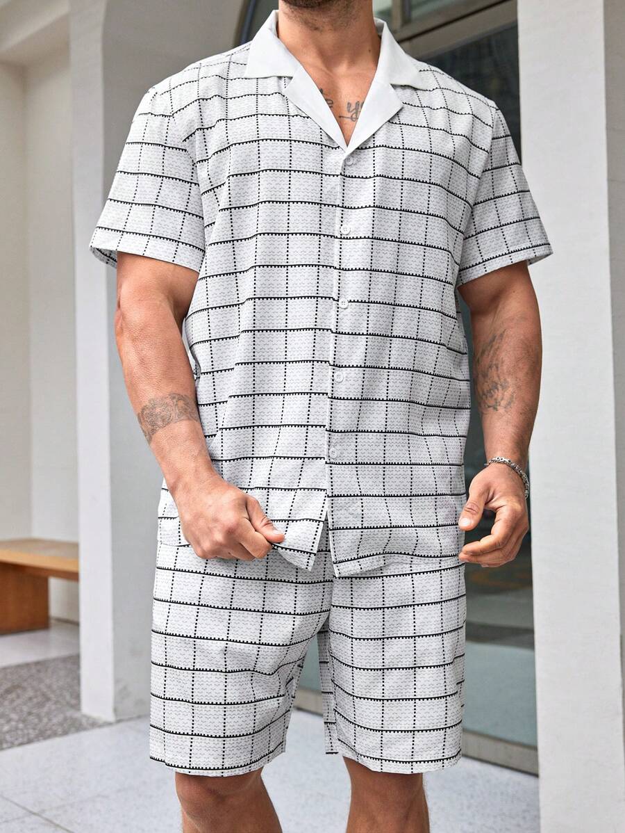 Manfinity Homme Men's Plus Size Plaid Short Sleeve Shirt Suit - Multicolor - View 1