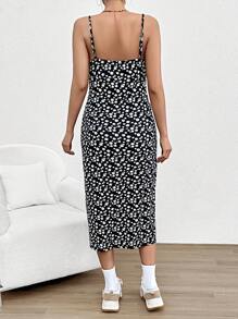 SHEIN Maternity Young Women's Casual Floral Print Split Hem Cami Dress