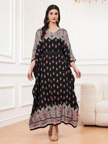 Al Najma Women's V-Neck Batwing Sleeve Kaftan - Multicolor - View 5