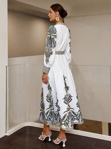 Sollinarry 女士長袖植物印花裙 - 白色 - 查看 2