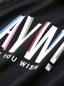 Manfinity Athleisure Áo nỉ thể thao nam có mũ in chữ, áo nỉ nam - màu đen - Xem 4