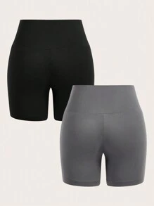 SHEIN EZwear 2 chiếc quần legging bó sát thường ngày màu đen/xám cho nữ, thích hợp cho mùa hè - Nhiều màu - Xem 2