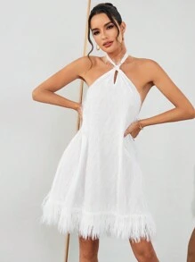 SHEIN Privé Không tay 	
Fuzzy Trang trí Bị đình chỉ Đầm , Lễ cưới Tạp chí - trắng - Xem 1