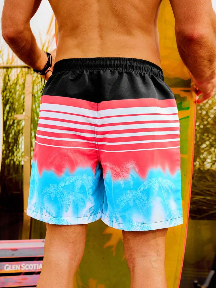 Men's Striped Drawstring Beach Shorts