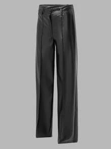 RueChic Solid Color Pu Leather Pants For Teen Girls - Black - View 3