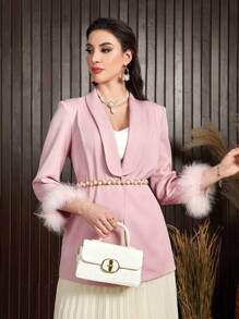 Modelyn Chaqueta De Blazer Con Capa De Cuello Y Puños Peludos