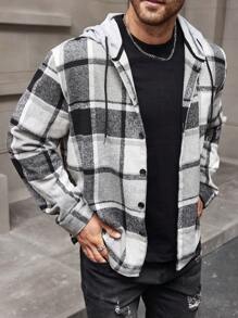 Manfinity Homme 男士加大碼連帽格紋長袖襯衫外套 - 彩色 - 查看 3