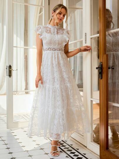 Simplee Vestido de malla con bordado floral elegante, nuevo para primavera/verano, adecuado para invitada de boda, vestido de fiesta