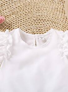 SHEIN 年輕女孩的白色休閒蕾絲修飾上衣,有蕾絲細節和褶皺紋路,夏季新品 - 白色 - 查看 6