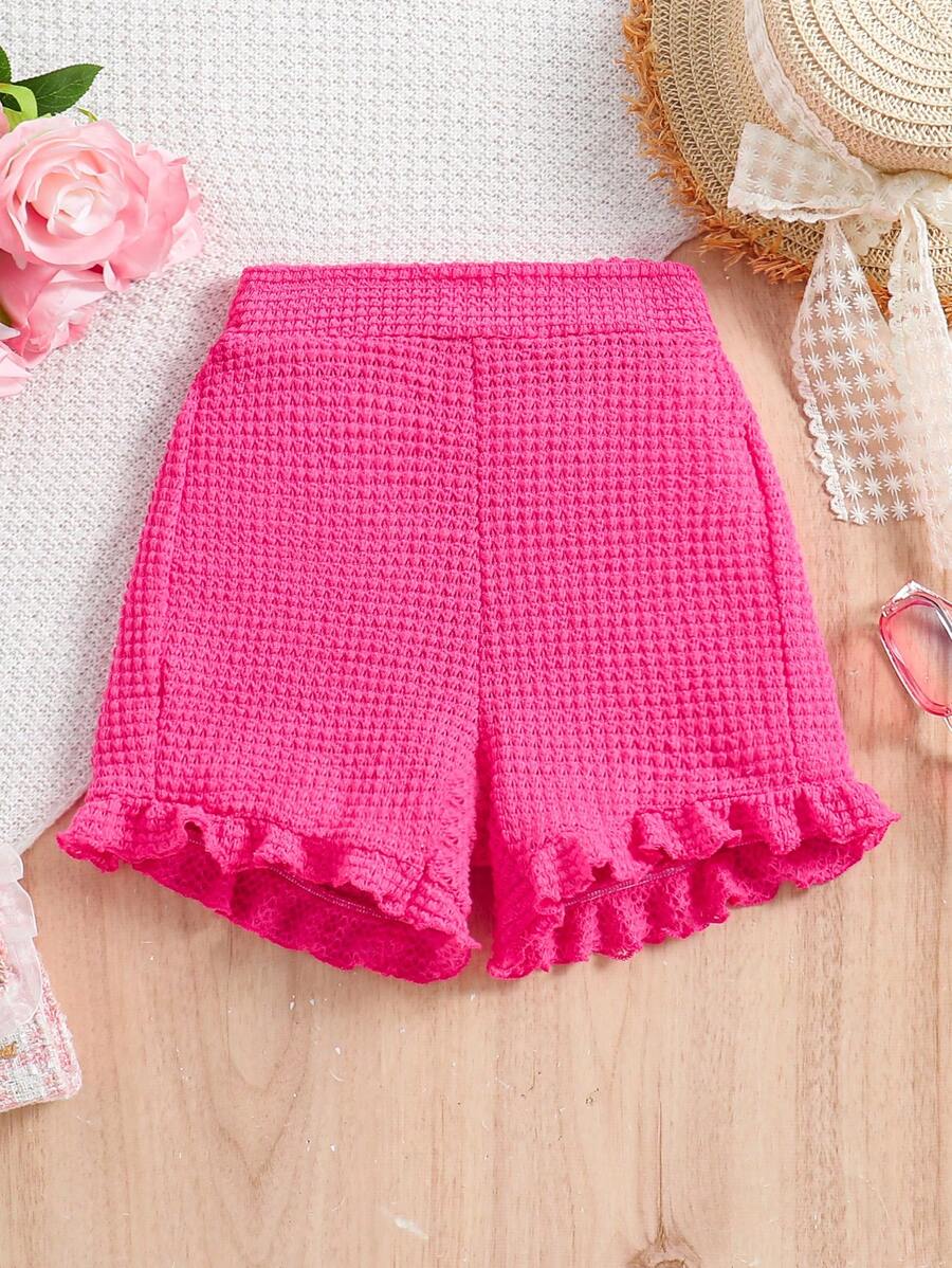 SHEIN Solid Color Ruffled Hem Shorts For Tween Girls | SHEIN USA