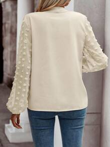 SHEIN Clasi 女式打結領假珍珠裝飾燈籠袖襯衫 - 杏色 - 查看 2