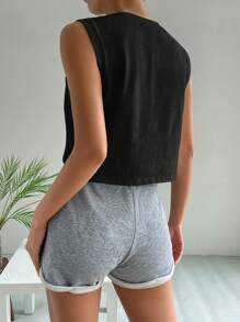 SHEIN Top corto de tirantes anchos y cuello redondo para mujer para uso casual en verano